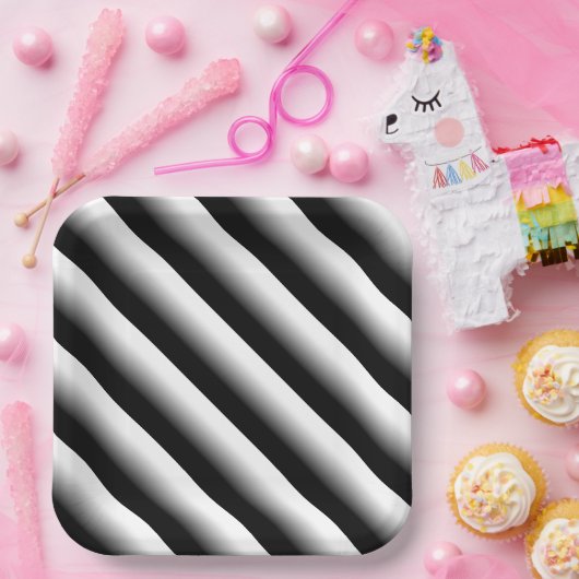 3D Gradient Black, Gray and White Stripe Pappteller (Party)