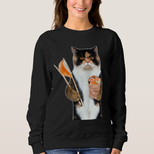 3d Graphic Calico Cat Eating Lachs Sushi Roll W C Sweatshirt (Vorderseite)