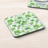 3D Green Blätter Muster 01A Blue BG Getränkeuntersetzer (Linke Seite)