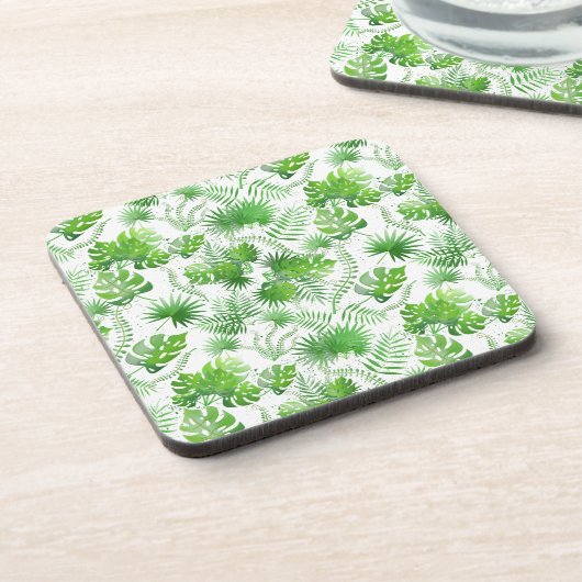 3D Green Blätter Muster 01A Blue BG Getränkeuntersetzer (Linke Seite)