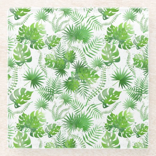 3D Green Blätter Muster 01A Blue BG Glasuntersetzer (Vorderseite)