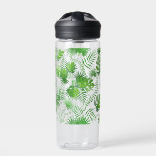 3D Green Blätter Muster 01A Blue BG Trinkflasche