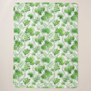 3D Green Blätter Muster 01A White BG Sherpadecke