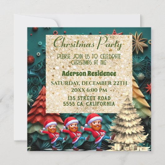 3d Green Christmas Tree| Funny Vangogh Dance Einladung (Vorderseite)