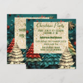 3d Green Christmas Tree| Goldenes Weihnachtsfest - Einladung (Vorne/Hinten)