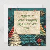 3d Green Christmas Tree| Goldenes Weihnachtsfest - Einladung (Rückseite)