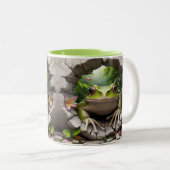 3D Green Frog Hot Cocoa Zweifarbige Tasse (VorderseiteRechts)