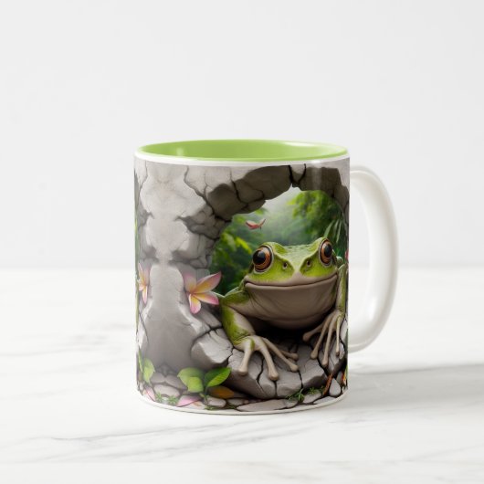 3D Green Frog Hot Cocoa Zweifarbige Tasse (VorderseiteRechts)