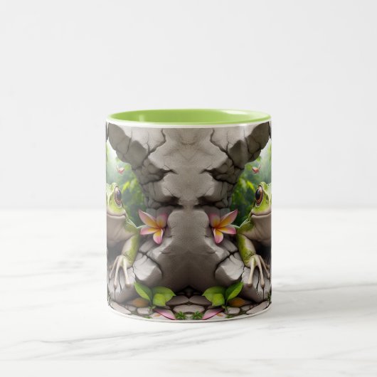 3D Green Frog Hot Cocoa Zweifarbige Tasse (Mittel)