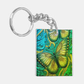 3D Green und Turquoise Butterfly Schlüsselanhänger (Vorderseite links)