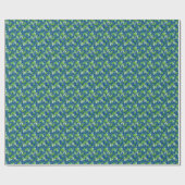 3D Grüne Blätter Muster 01x4 Blau BG Geschenkpapier (Flach)