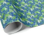 3D Grüne Blätter Muster 01x4 Blau BG Geschenkpapier (Rolleneckpunkt)