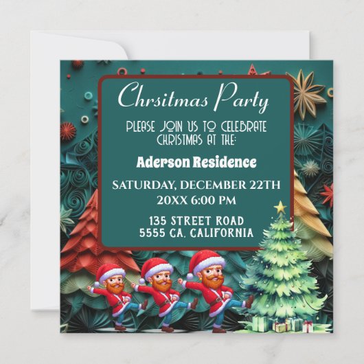 3d Grüne Weihnachtsbäume | Funny Vangogh Dance Einladung (Vorderseite)