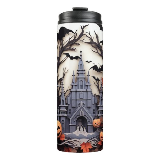 3D Halloween Pumpkin Spuk Haus Thermosbecher (Vorderseite)