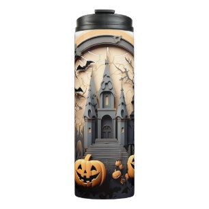 3D Halloween Pumpkin Spuk Haus Thermosbecher