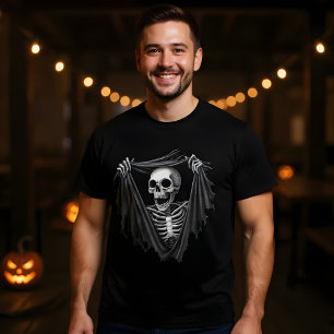3d Halloween Skelett durch ein Loch-Design T-Shirt