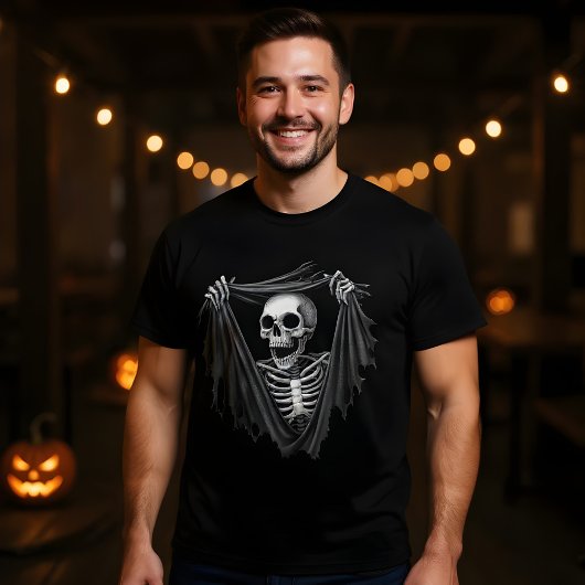 3d Halloween Skelett durch ein Loch-Design T-Shirt