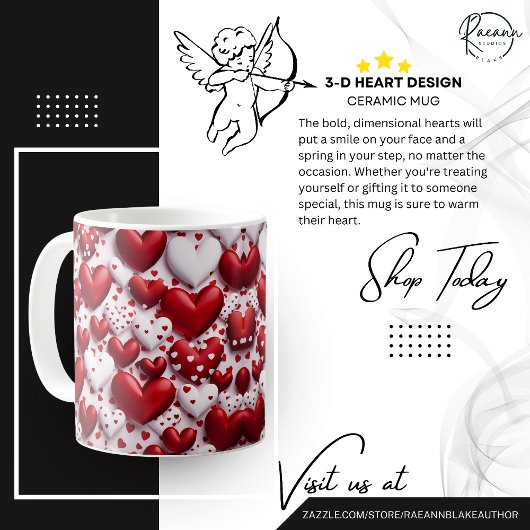 3D-Herz Design Keramikbecher Kaffeetasse