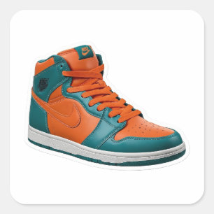 3D-High-Top-Sneaker-Aufkleber in Türkis und Orange Quadratischer Aufkleber
