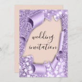 3D-Hochzeiteffekt Blush Glitzer Lila Glitzer Einladung (Vorne/Hinten)