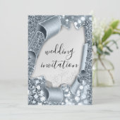 3D-Hochzeiteffekt Frame Florals Silver Smoky Blau Einladung (Stehend Vorderseite)