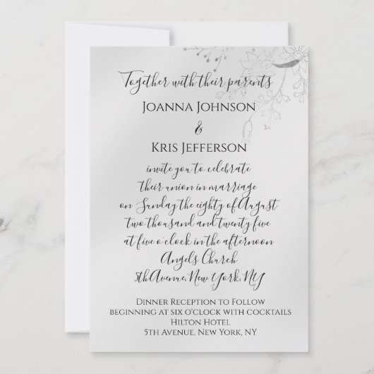 3D-Hochzeiteffekt Rahmen Florals Silver Aqua Mint Einladung (Rückseite)