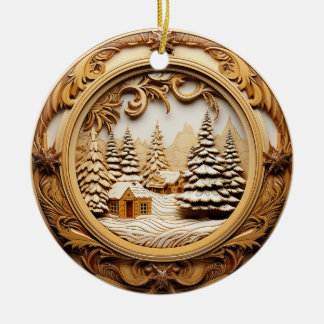 3D-Holzhütte im Wald Keramik Ornament