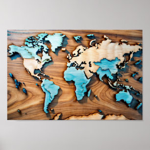 3D Holzwall Art Weltkarte Poster