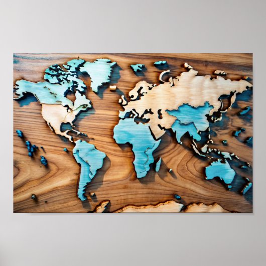 3D Holzwall Art Weltkarte Poster (Vorne)