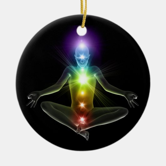 3d human in Yoga-Pose mit Chakras Keramik Ornament (Vorne)