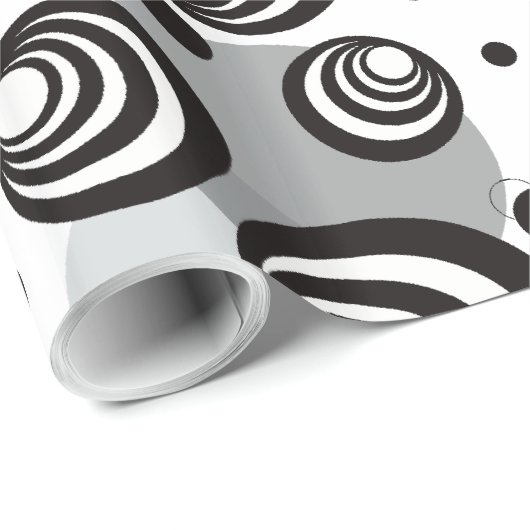 3D-Illusion Schwarz-Weiß-fett-geometrische Kreise Geschenkpapier (Rolleneckpunkt)