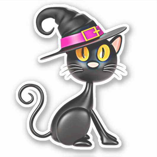 3D-Illusion Schwarze Katze mit Lila Band, Hexenhut Aufkleber (Vorderseite)