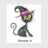 3D-Illusion Schwarze Katze mit Lila Band, Hexenhut Aufkleber (Blatt)