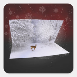 3D-Illusion "Snowy Dreams" Quadratischer Aufkleber