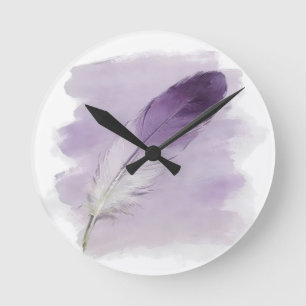 ⁠3D Impasto Wasserfarbe Lila Feder Boho Modern⁠ Runde Wanduhr