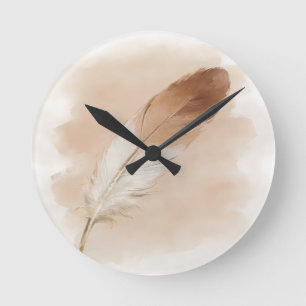 ⁠3D Impasto Wasserfarbe Sand Feder Boho Elegant⁠ Runde Wanduhr