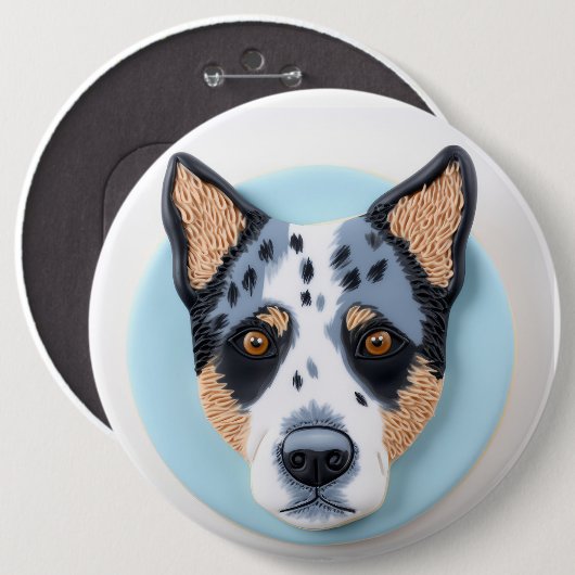 3D inspirierter Blue Heeler Hund Button (Vorne & Hinten)