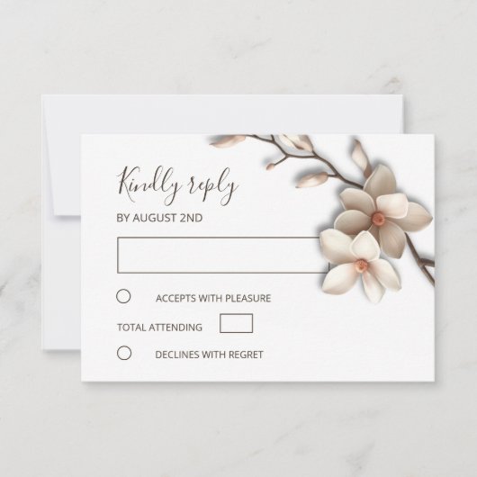 3D Ivory Magnolia Simple Wedding RSVP Karte (Vorderseite)