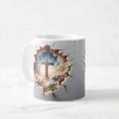 3D Jesus und Kreuzloch Mauer gebrochen Kaffeetasse (Vorderseite Links)