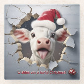 3D Kalb Weihnachten Glasuntersetzer (Vorderseite)