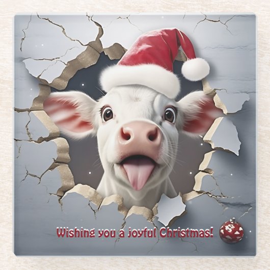 3D Kalb Weihnachten Glasuntersetzer (Vorderseite)