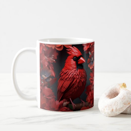 3D-Kardinal Roter Bird Kaffeetasse (Mit Donut)