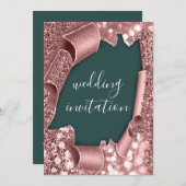 3D-Kart-Effekt Hochzeiten Rahmen-HolzTeal-Rose Einladung (Vorne/Hinten)