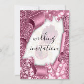 3D-Karteneffekt Hochzeiten Silber-Rose-Glitzer Einladung (Vorderseite)