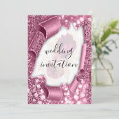 3D-Karteneffekt Hochzeiten Silber-Rose-Glitzer Einladung (Stehend Vorderseite)