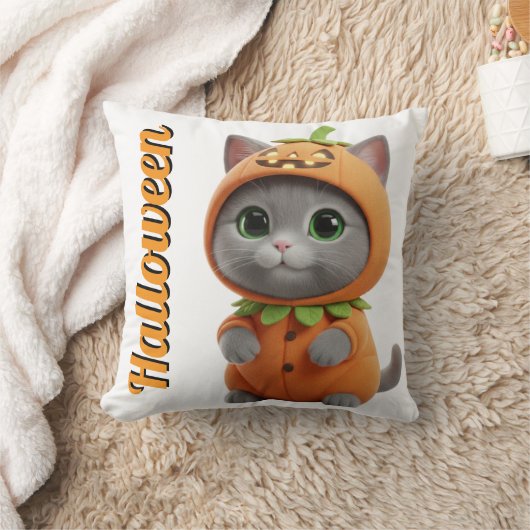 3D Kawaii Pumpkin Cat Halloween Throw Pillow Kissen (Decke)
