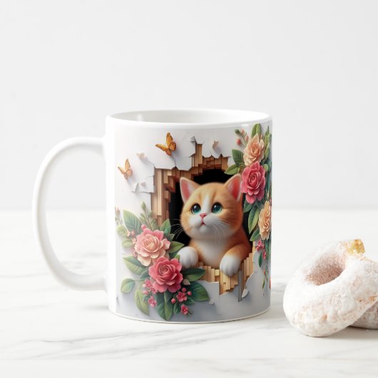 3D Kitten Loch in der Wand Tasse (Mit Donut)