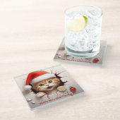 3D Kitten Weihnachten Glasuntersetzer (Schrägansicht)