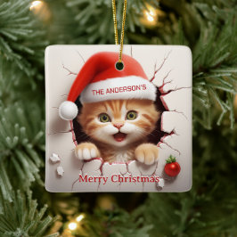 3D Kitten Weihnachten Keramikornament