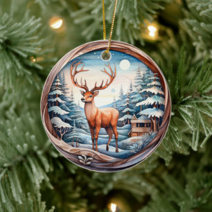 3D-KLASSISCHER-WEIhnachts-ANTIKE-HIRSCH Keramik Ornament